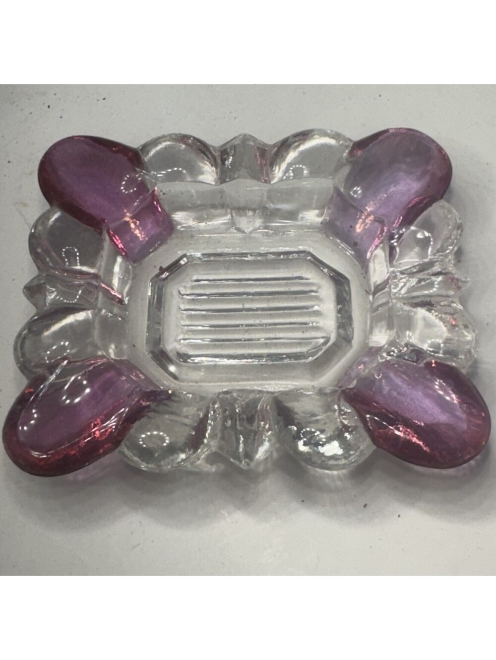 Vintage Westmoreland Pink Clear Flashed Glass Ashtray Trinket Dish 4” USA